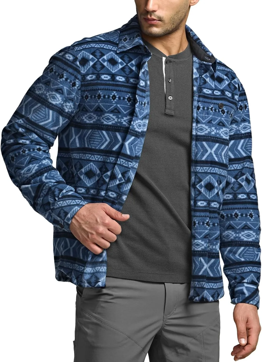 CQR Men's Long Sleeve Heavyweight Fleece Shirts, Plaid Button Up Shirt, Warm Outdoor Casual Shirt with Pockets