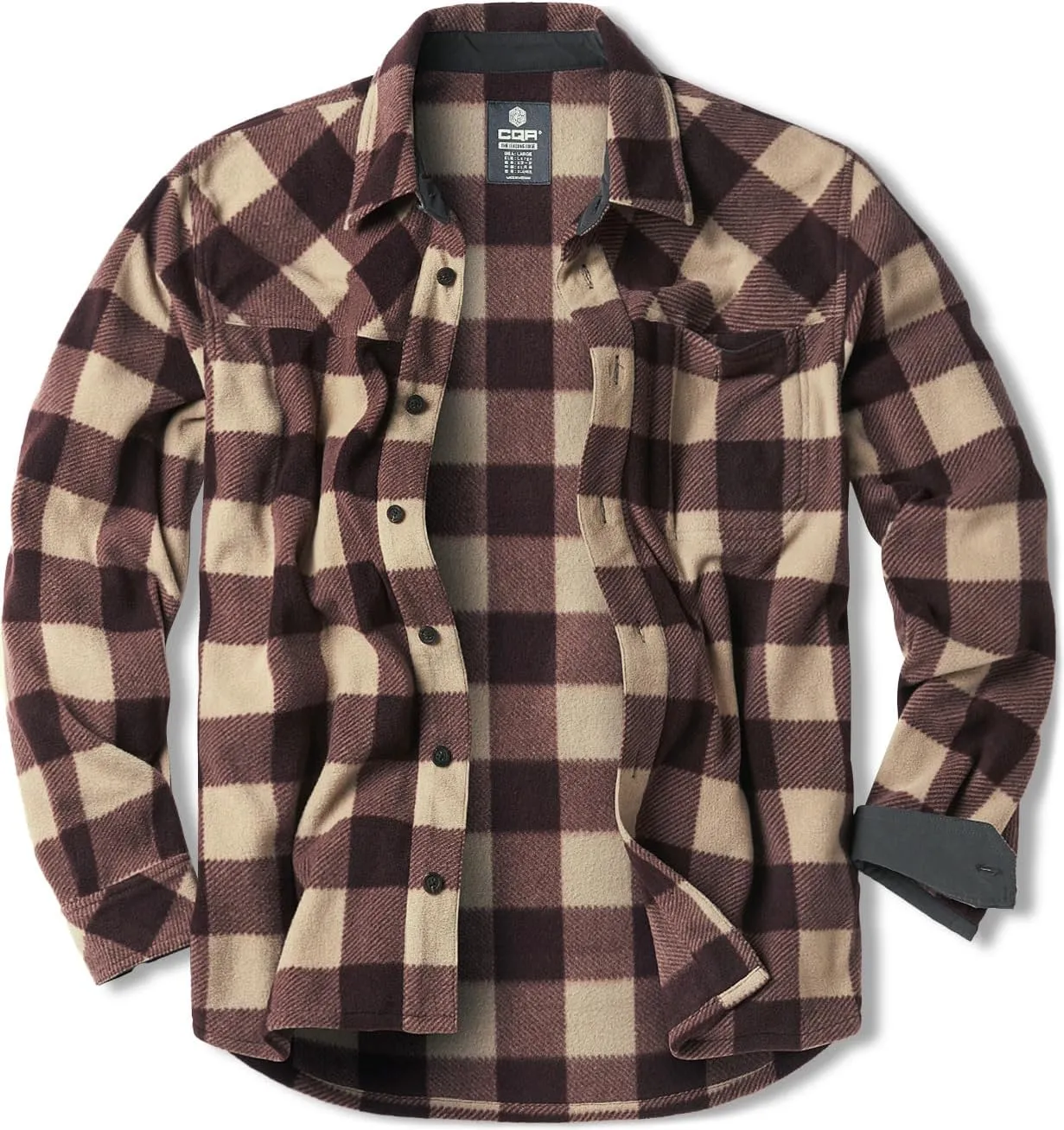 CQR Men's Long Sleeve Heavyweight Fleece Shirts, Plaid Button Up Shirt, Warm Outdoor Casual Shirt with Pockets