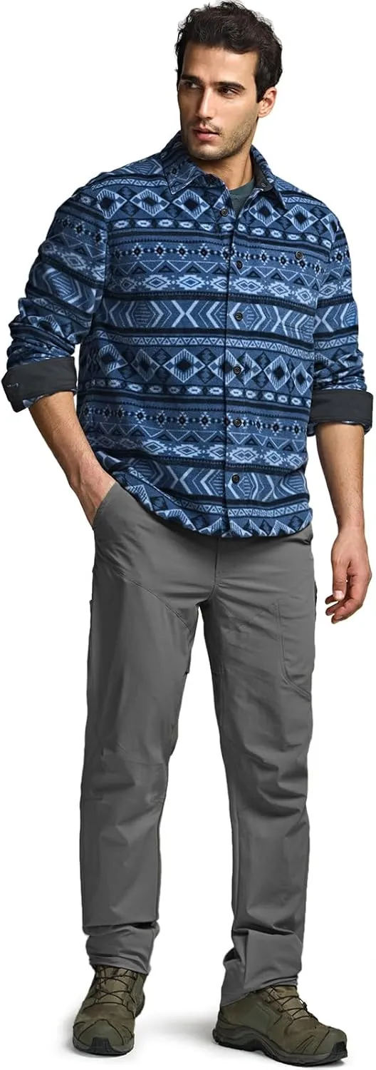 CQR Men's Long Sleeve Heavyweight Fleece Shirts, Plaid Button Up Shirt, Warm Outdoor Casual Shirt with Pockets