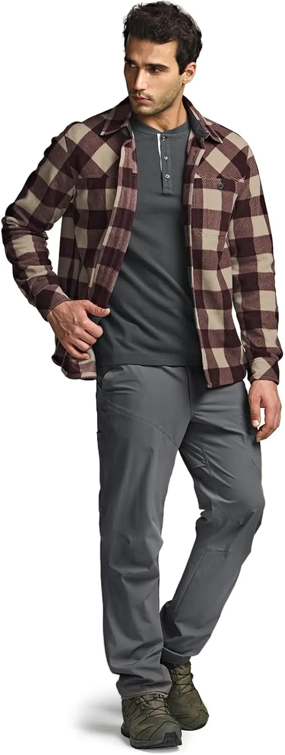 CQR Men's Long Sleeve Heavyweight Fleece Shirts, Plaid Button Up Shirt, Warm Outdoor Casual Shirt with Pockets
