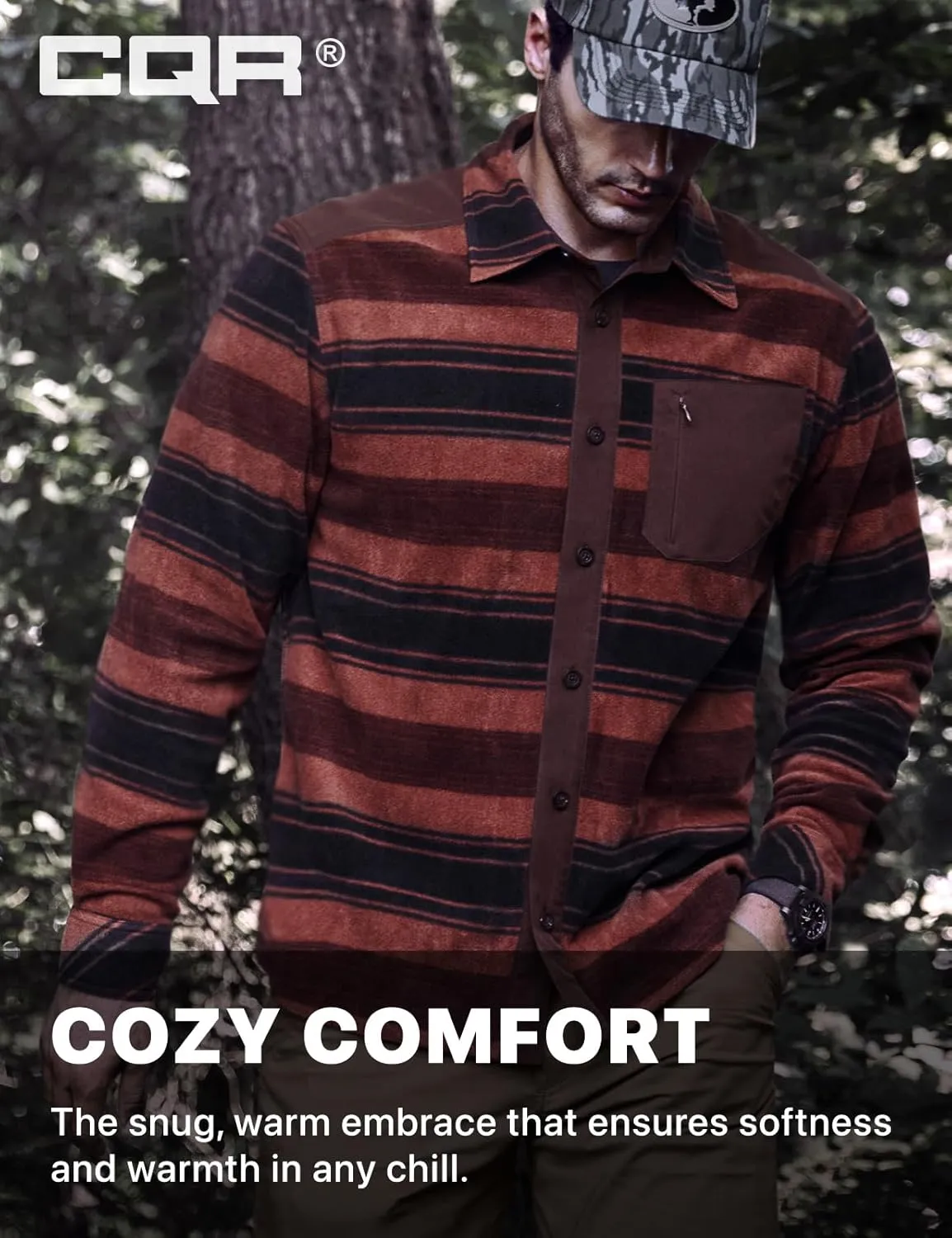 CQR Men's Long Sleeve Heavyweight Fleece Shirts, Plaid Button Up Shirt, Warm Outdoor Casual Shirt with Pockets