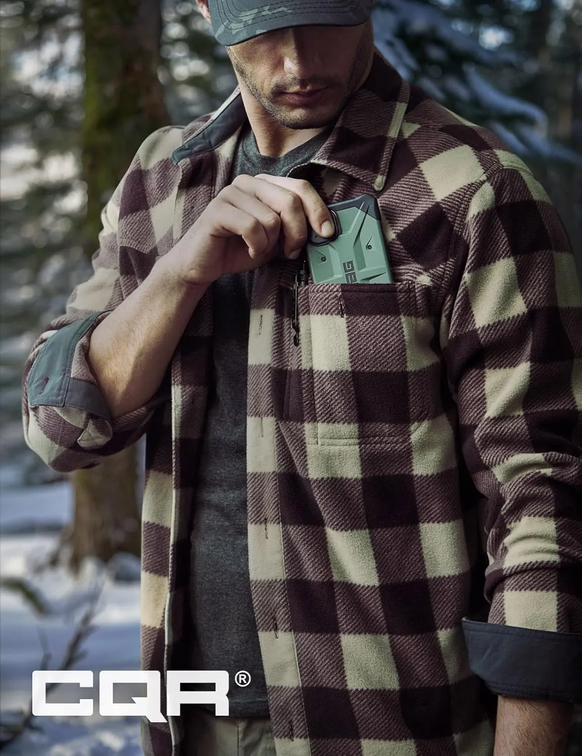 CQR Men's Long Sleeve Heavyweight Fleece Shirts, Plaid Button Up Shirt, Warm Outdoor Casual Shirt with Pockets