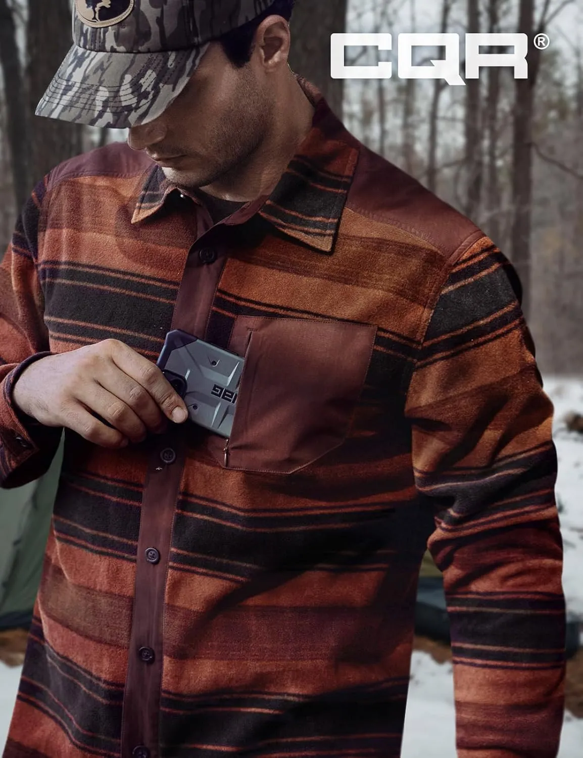 CQR Men's Long Sleeve Heavyweight Fleece Shirts, Plaid Button Up Shirt, Warm Outdoor Casual Shirt with Pockets