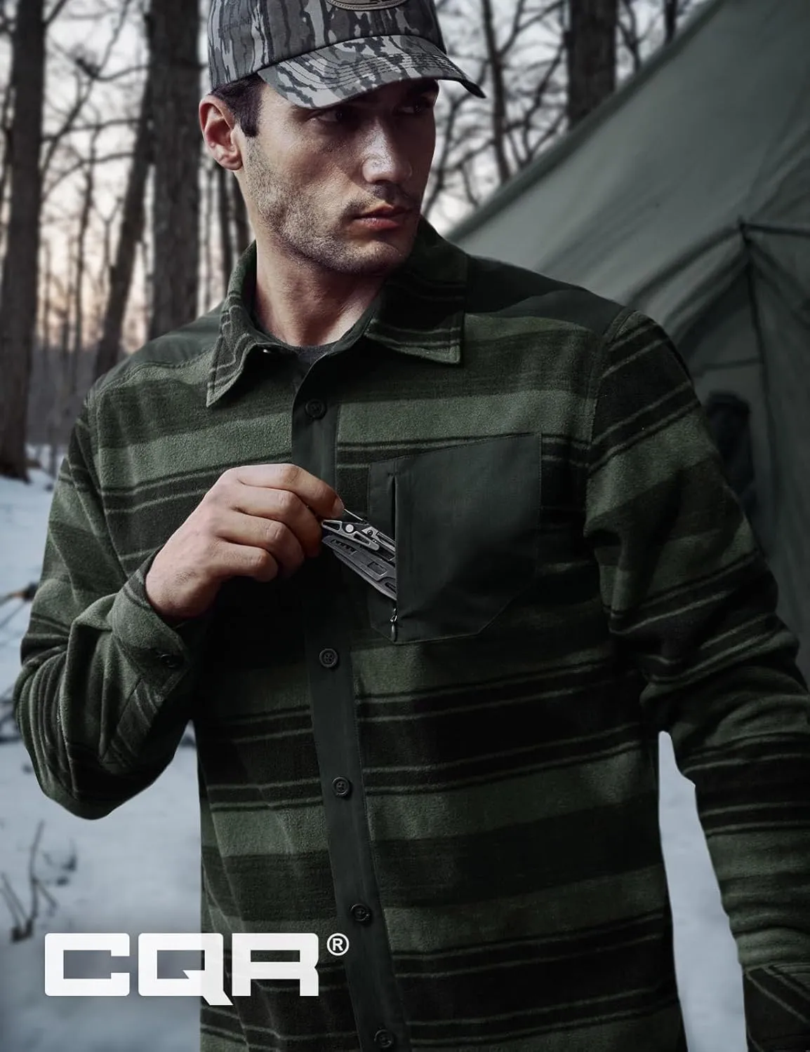 CQR Men's Long Sleeve Heavyweight Fleece Shirts, Plaid Button Up Shirt, Warm Outdoor Casual Shirt with Pockets