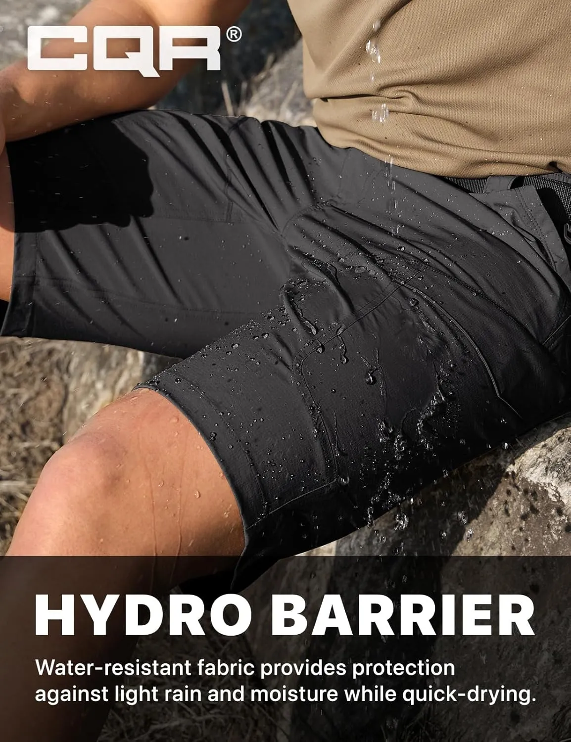 CQR Men's Quick Dry Stretch Hiking Cargo Shorts, Lightweight Water Resistant Tactical Casual, Golf & Outdoor with Pockets