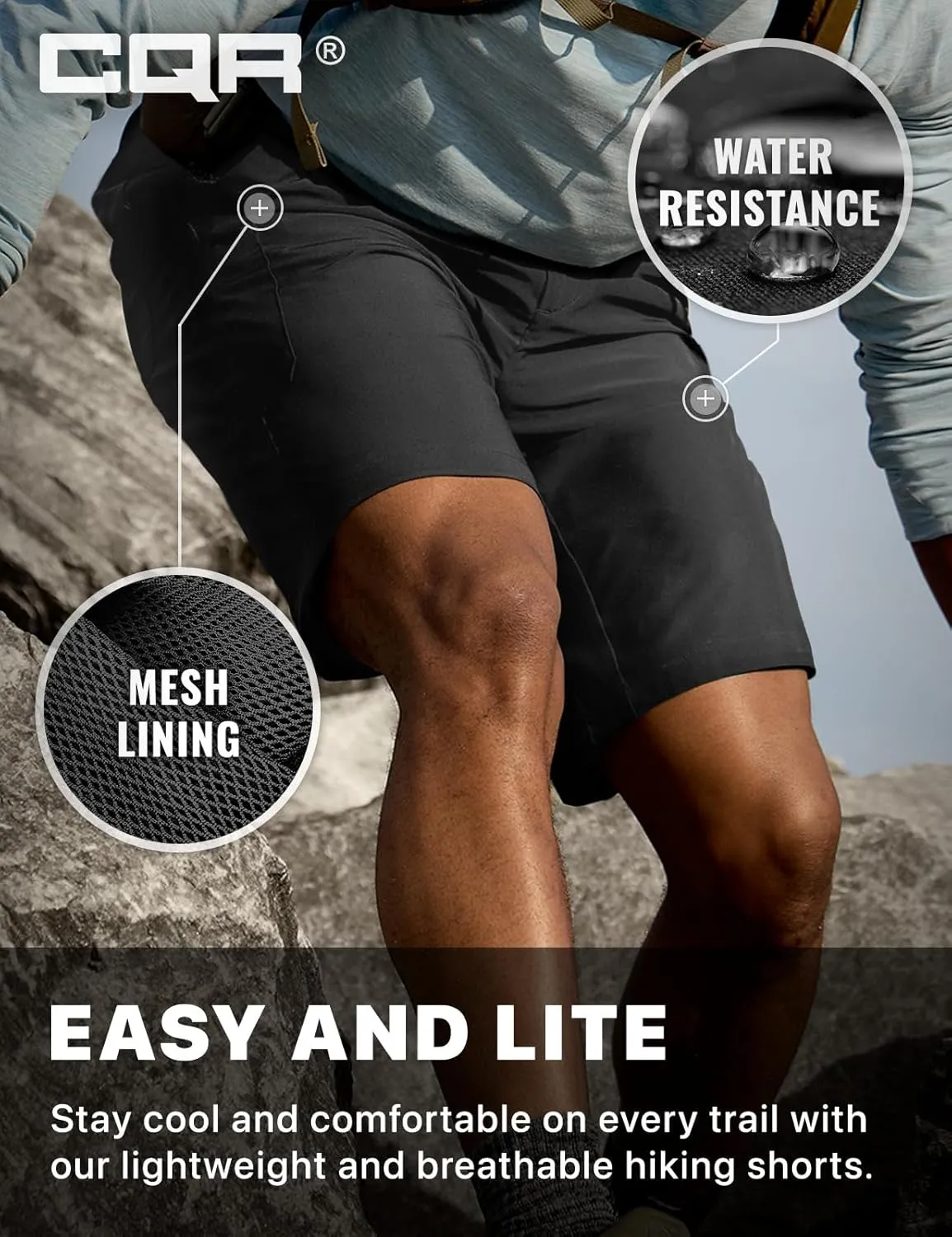 CQR Mens Quick-Dry Stretch Hiking Cargo Shorts  Lightweight Water-Resistant Tactical Casual, Golf & Outdoor with Pockets