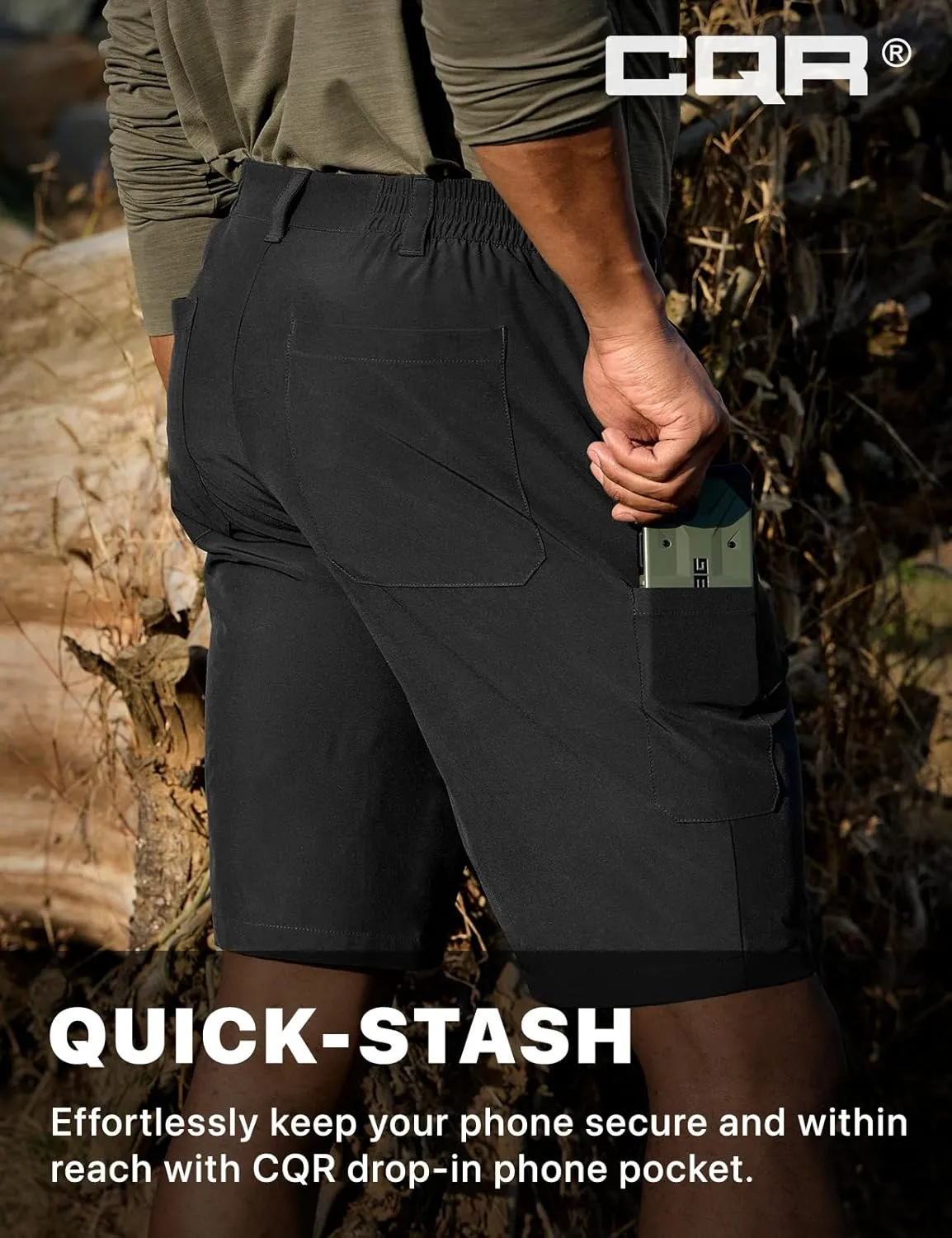 CQR Mens Quick-Dry Stretch Hiking Cargo Shorts  Lightweight Water-Resistant Tactical Casual, Golf & Outdoor with Pockets