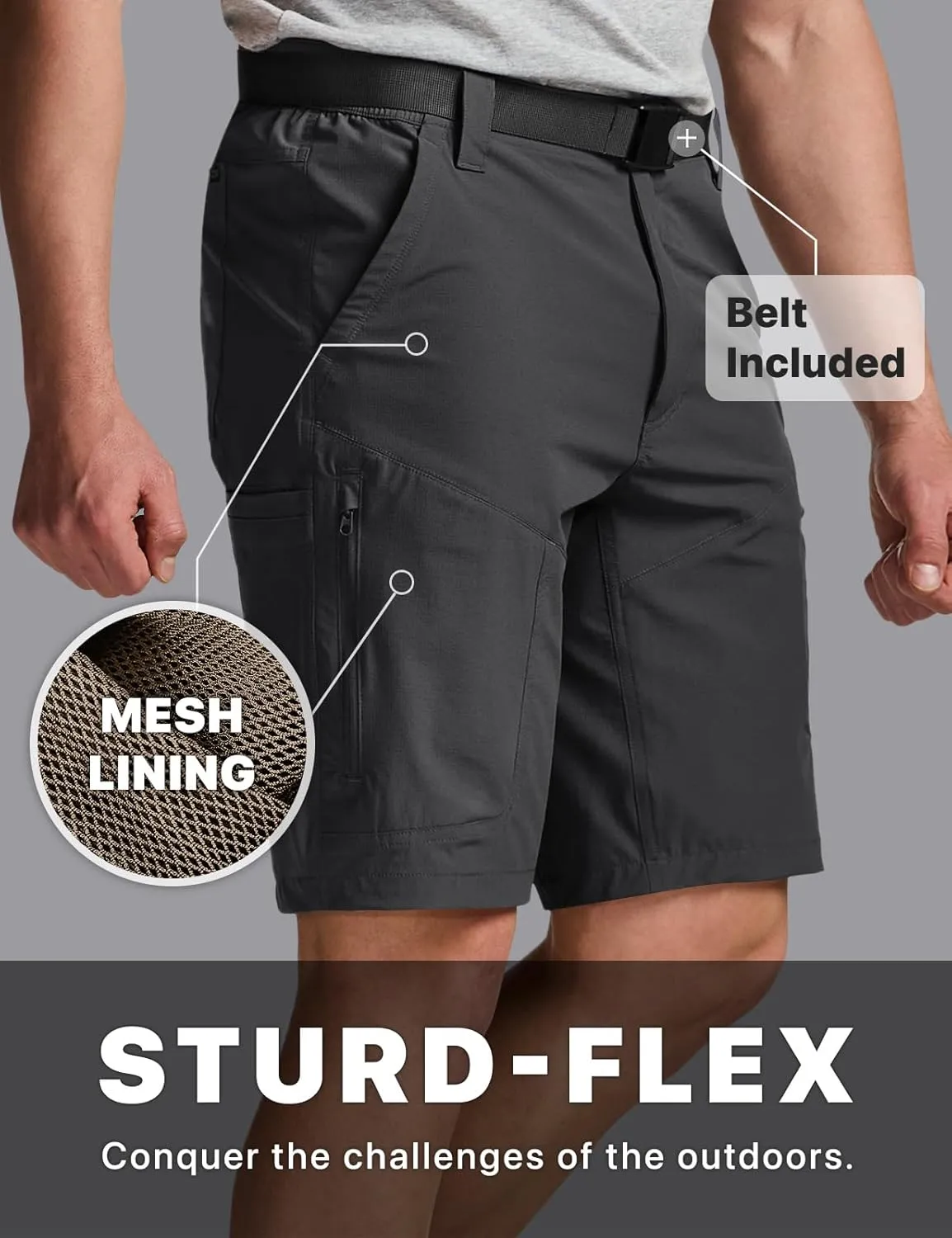 CQR Men's Quick Dry Stretch Hiking Cargo Shorts, Lightweight Water Resistant Tactical Casual, Golf & Outdoor with Pockets