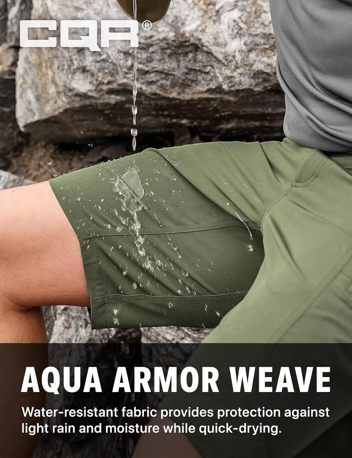 CQR Mens Quick-Dry Stretch Hiking Cargo Shorts  Lightweight Water-Resistant Tactical Casual, Golf & Outdoor with Pockets