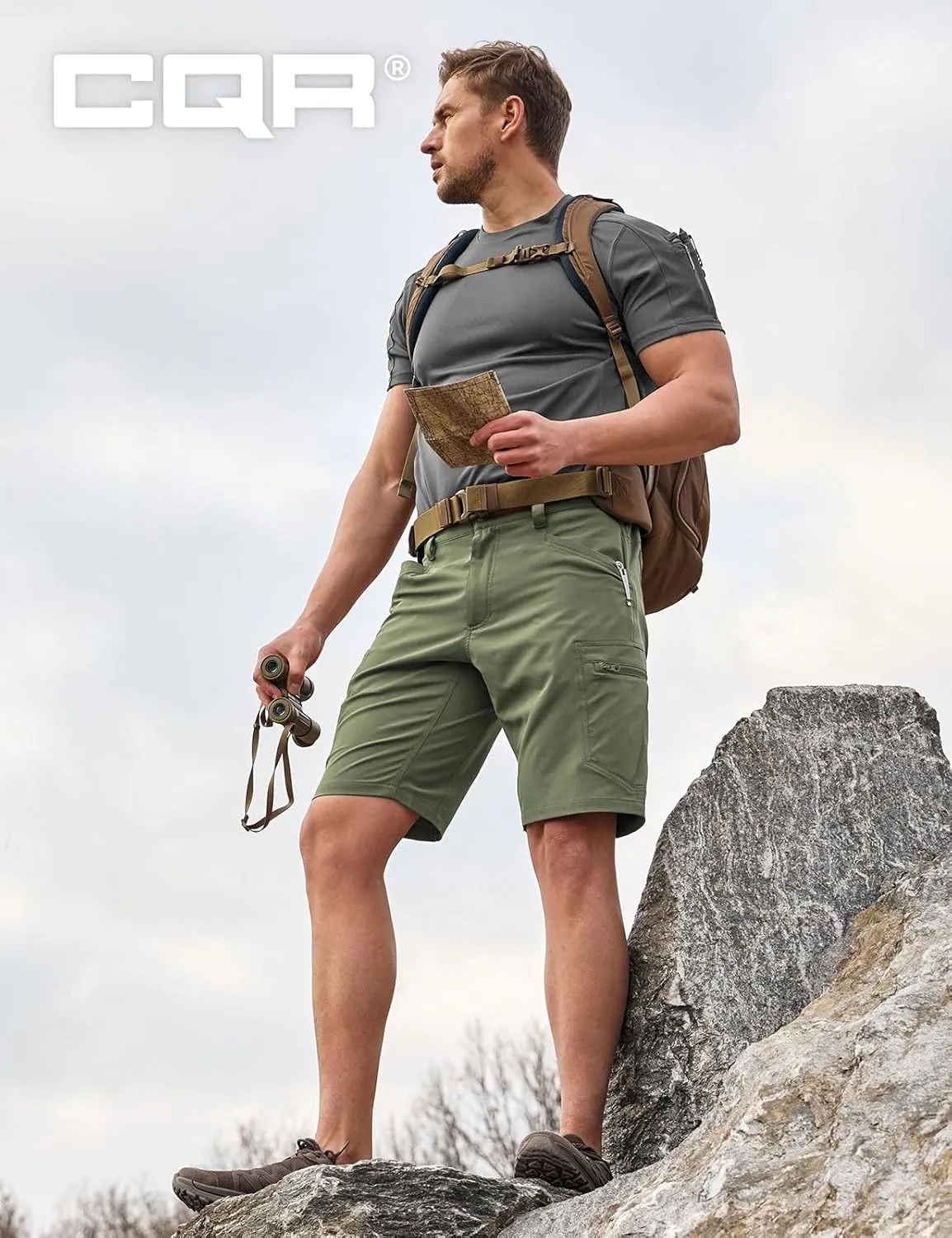 CQR Mens Quick-Dry Stretch Hiking Cargo Shorts  Lightweight Water-Resistant Tactical Casual, Golf & Outdoor with Pockets