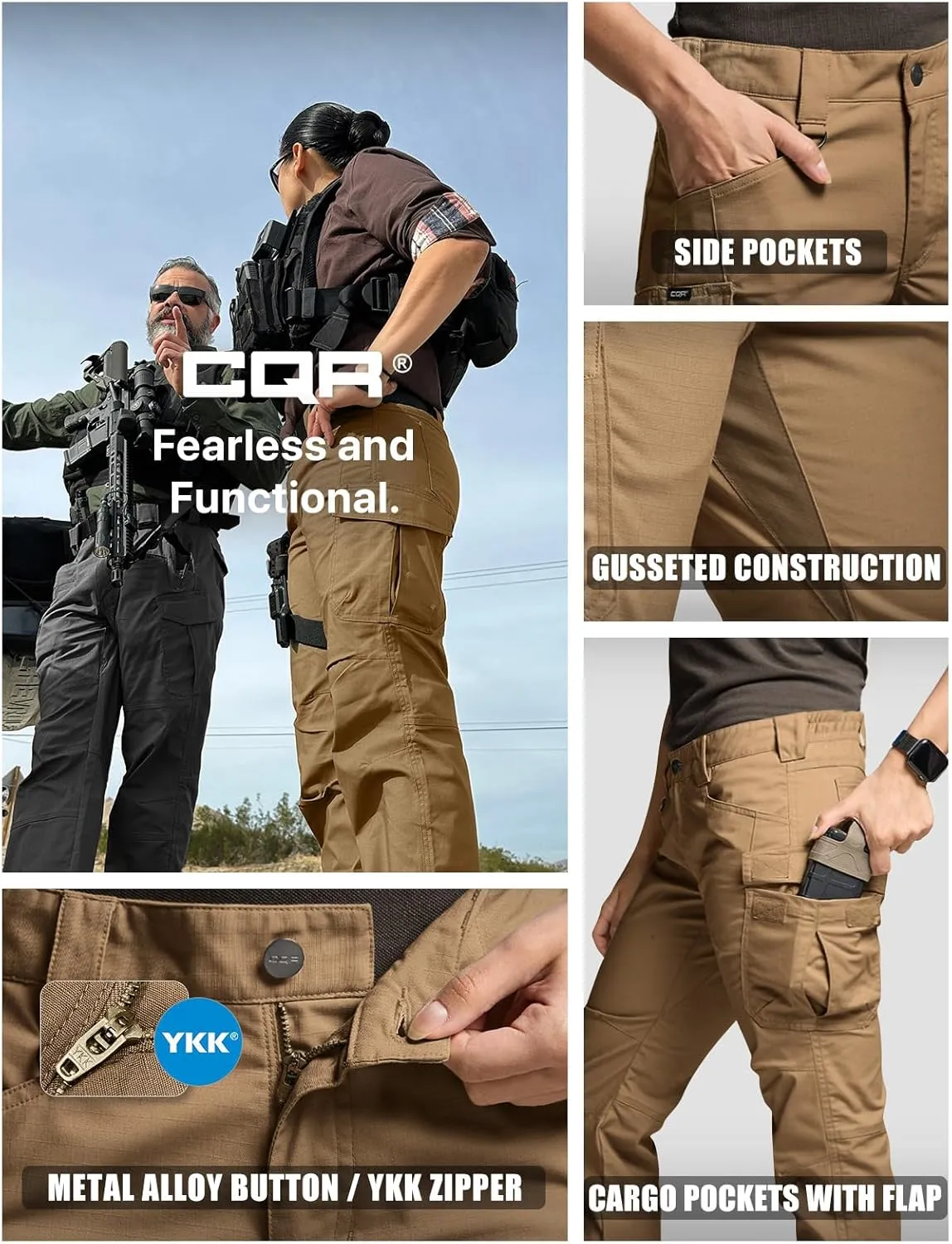 CQR Women's Flex Stretch Tactical Pants, Water Resistant Ripstop Cargo Work Pants with Pockets for Outdoor & Hiking