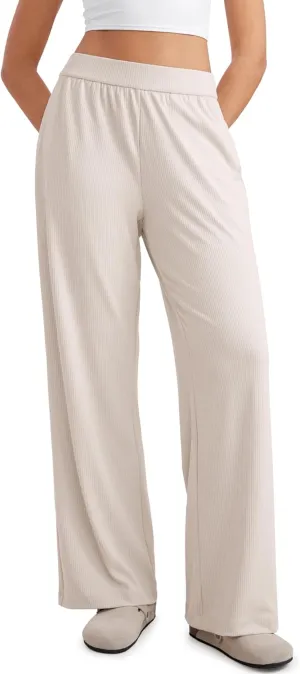 CRZ YOGA Comfy Ribbed Sweatpants Women 30.5'' Wide Leg Casual Lounge Travel Pants with Pockets