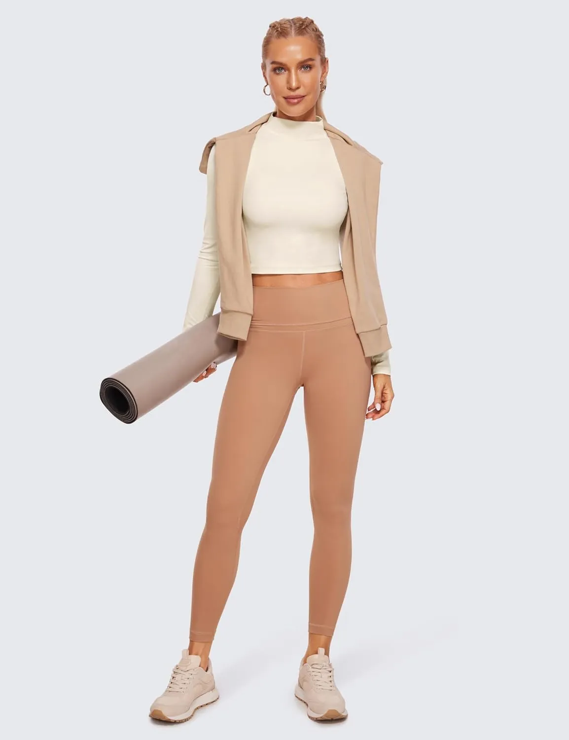 CRZ YOGA Womens Butterluxe Mock Turtleneck Long Sleeves Crop Tops Slim Fit Workout Casual T-Shirt Base Layer Fall Shirts