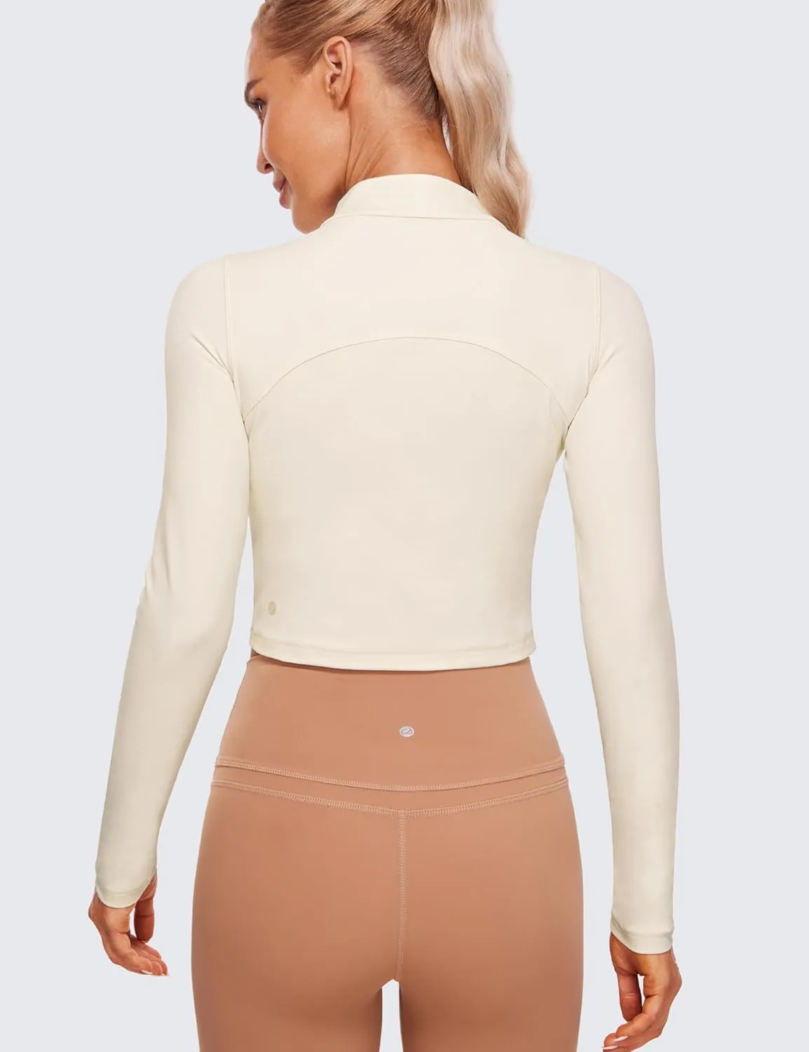 CRZ YOGA Womens Butterluxe Mock Turtleneck Long Sleeves Crop Tops Slim Fit Workout Casual T-Shirt Base Layer Fall Shirts