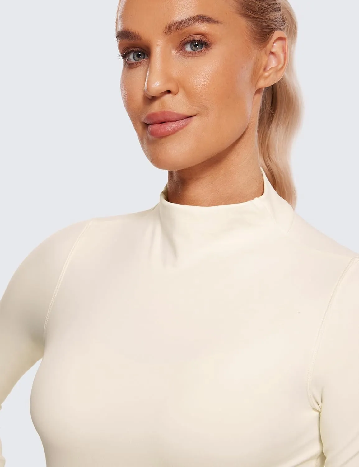 CRZ YOGA Womens Butterluxe Mock Turtleneck Long Sleeves Crop Tops Slim Fit Workout Casual T-Shirt Base Layer Fall Shirts