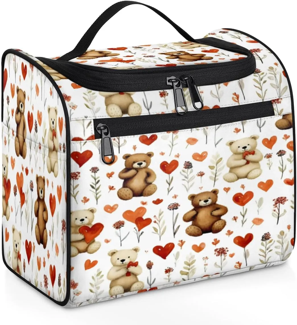 Cute Bear Heart Hanging Toiletry Bags Travel Makeup Bag Water-resistant Makeup Cosmetic Bag Travel Organizer