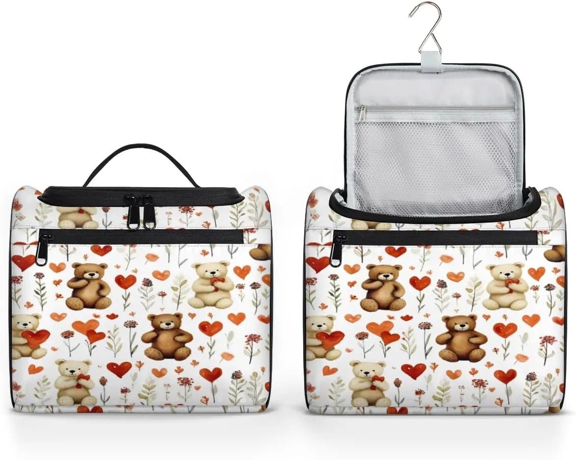 Cute Bear Heart Hanging Toiletry Bags Travel Makeup Bag Water-resistant Makeup Cosmetic Bag Travel Organizer