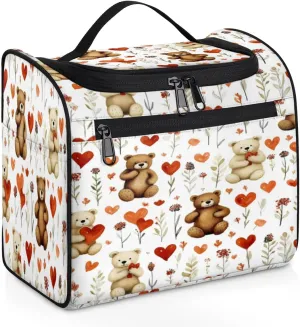Cute Bear Heart Hanging Toiletry Bags Travel Makeup Bag Water-resistant Makeup Cosmetic Bag Travel Organizer