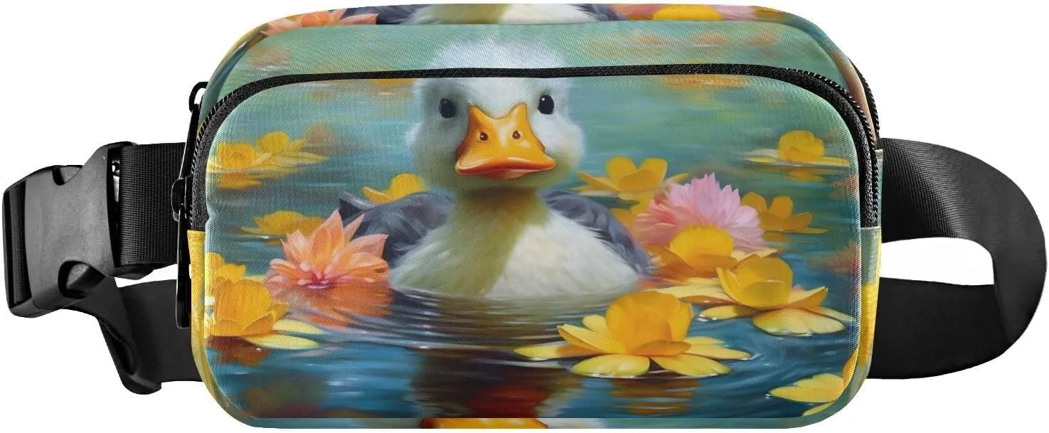 Cute Duck Fanny Pack for Travel Hiking Water Resistant Waist Pack Sling Bag Purse for Women Men