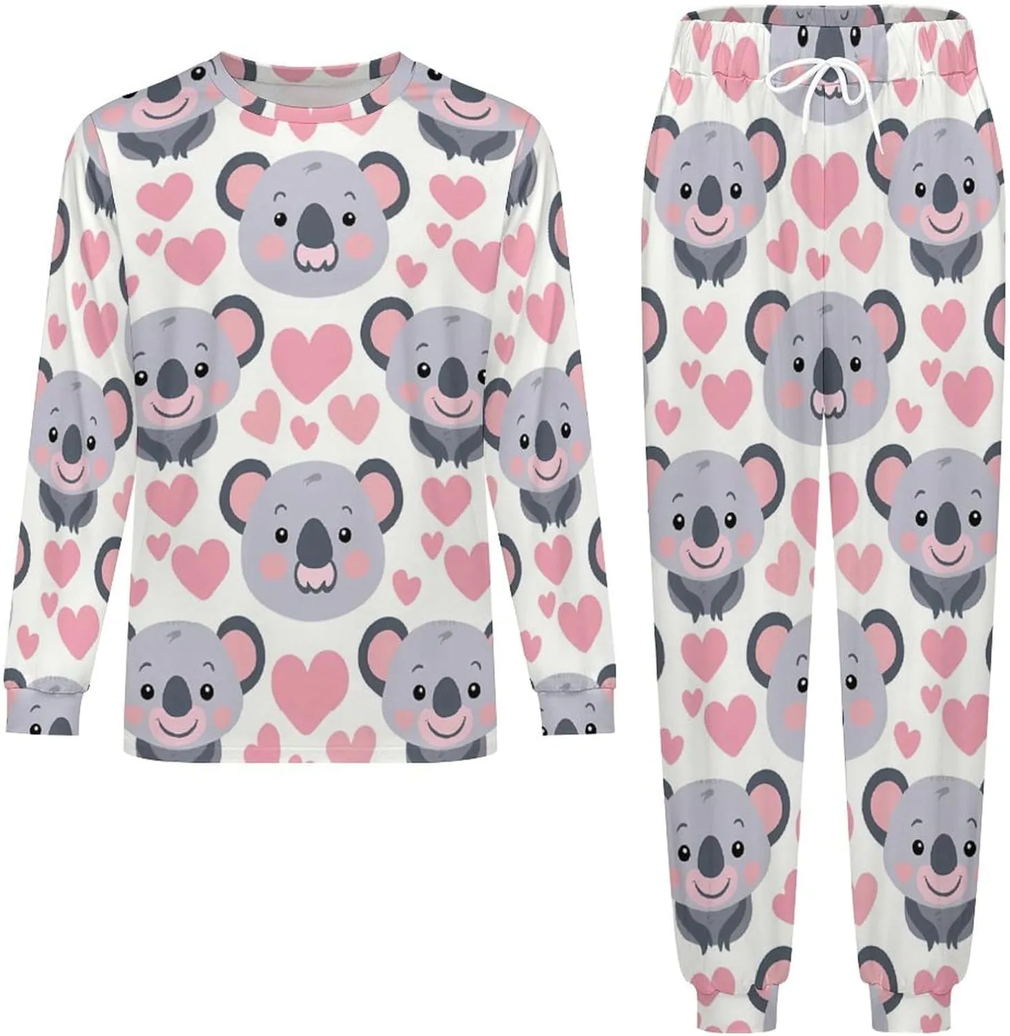Cute Koala Men's Pajama Set Crewneck Shirts And Bottoms Soft Pjs Set Long Sleeve Sleepwear Loungewear