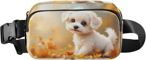 Cute White Dog Fanny Pack Water Resistant Waist Pack Sling Bag Purse for Women Men Travel Hiking