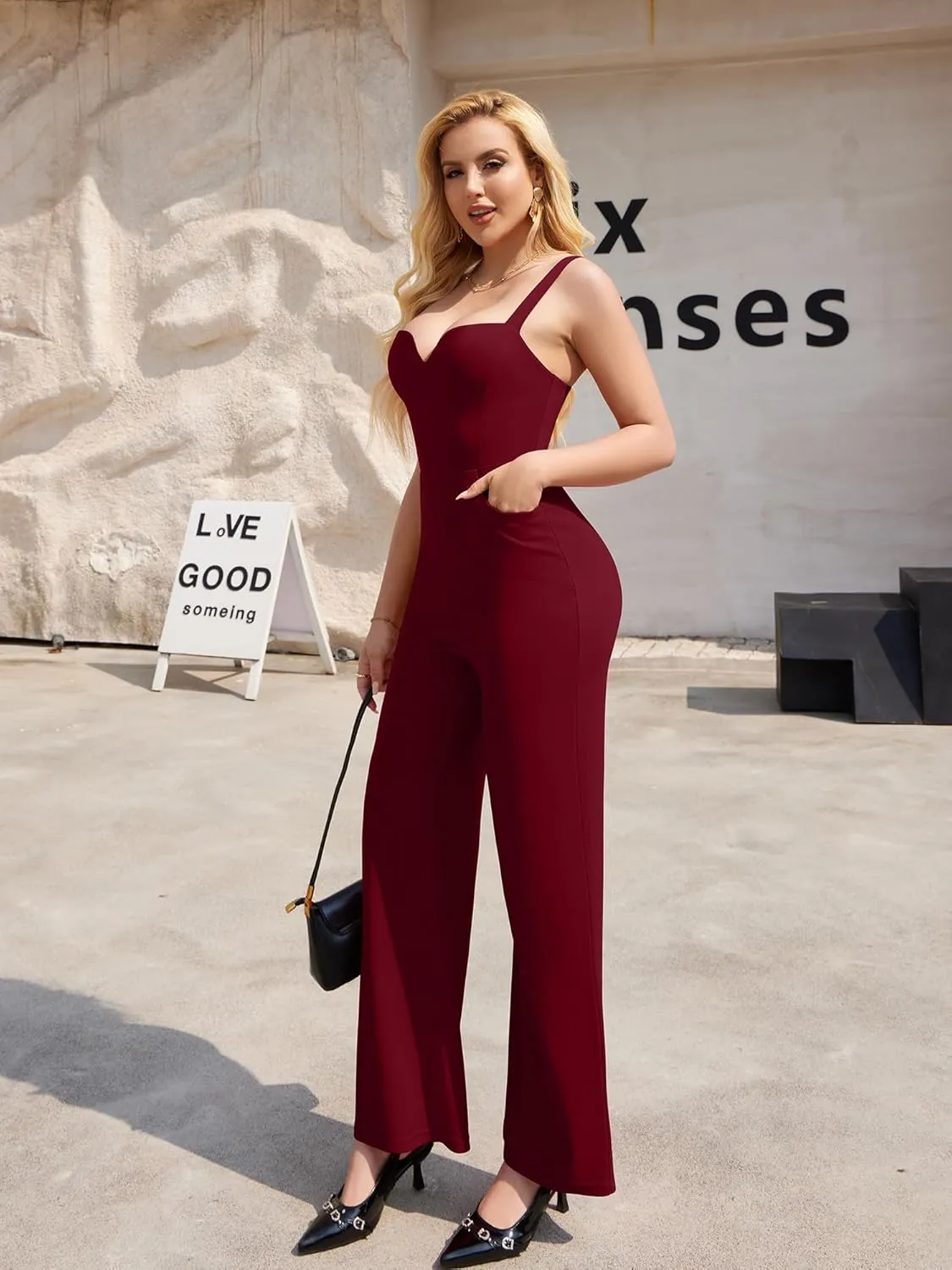 DAAWENXI Women's Casual Tank Top Sleeveless Jumpsuits Dressy Wide Leg Pants Rompers With Pockets