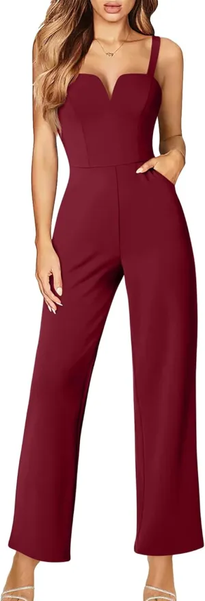 DAAWENXI Women's Casual Tank Top Sleeveless Jumpsuits Dressy Wide Leg Pants Rompers With Pockets