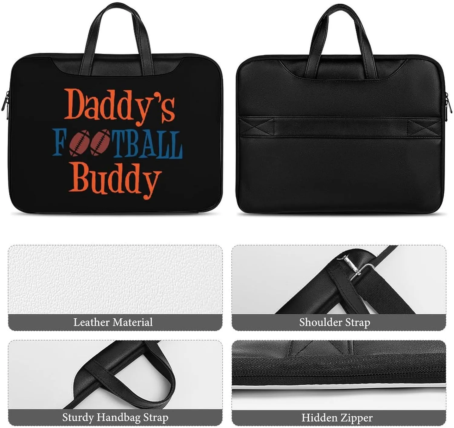 Daddy's Football Buddy Leather Bag Laptop Case Slim Water Resistant Computer Bags with Handle Briefcase for Work
