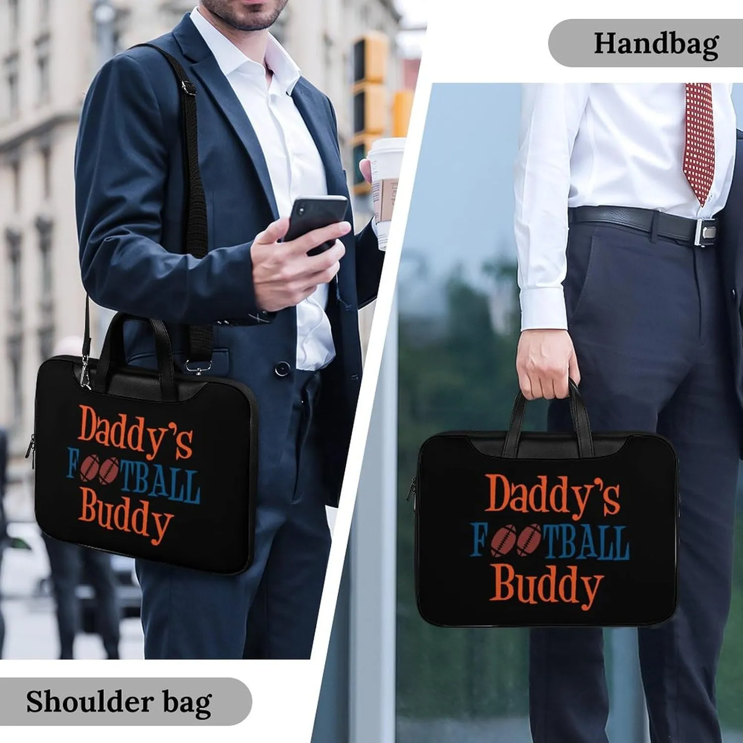 Daddy's Football Buddy Leather Bag Laptop Case Slim Water Resistant Computer Bags with Handle Briefcase for Work