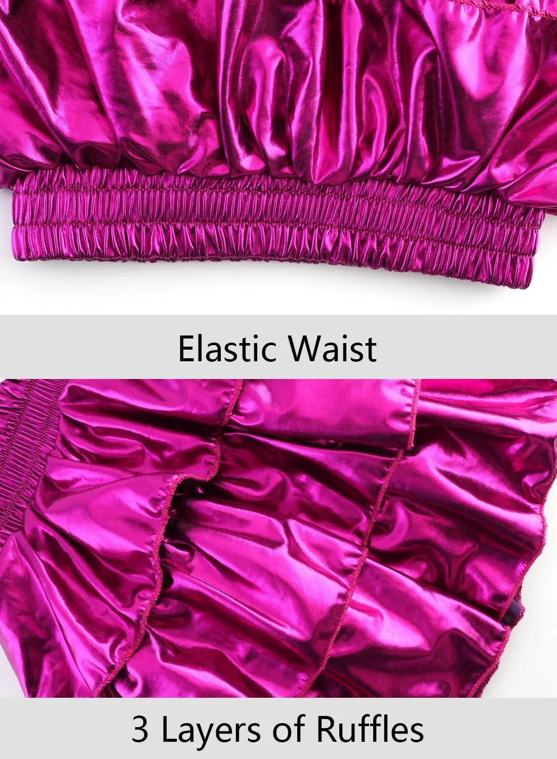 DAXIANG Girls Metallic Skirt with Shorts 3-Layer Pleated Ruffle Skirt for Girls Christmas Dance 4-13 Years