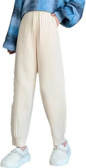 DBFBDTU Women Casual Harem Pants Loose Knitted Trousers Solid Color Sweater Trousers