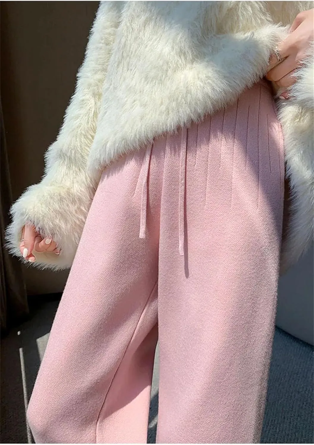 DBFBDTU Women Casual Harem Pants Loose Knitted Trousers Solid Color Sweater Trousers