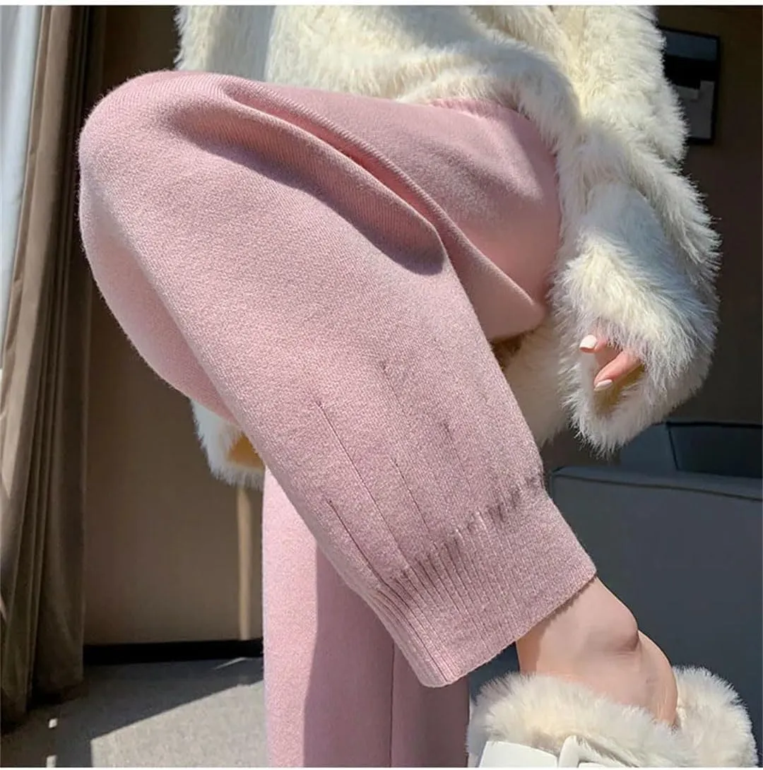 DBFBDTU Women Casual Harem Pants Loose Knitted Trousers Solid Color Sweater Trousers
