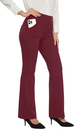 Desol Waterproof Fleece Lined Flare Leggings for Women,Yoga Pants with 4 Pockets,Thermal Work Pants for Winter