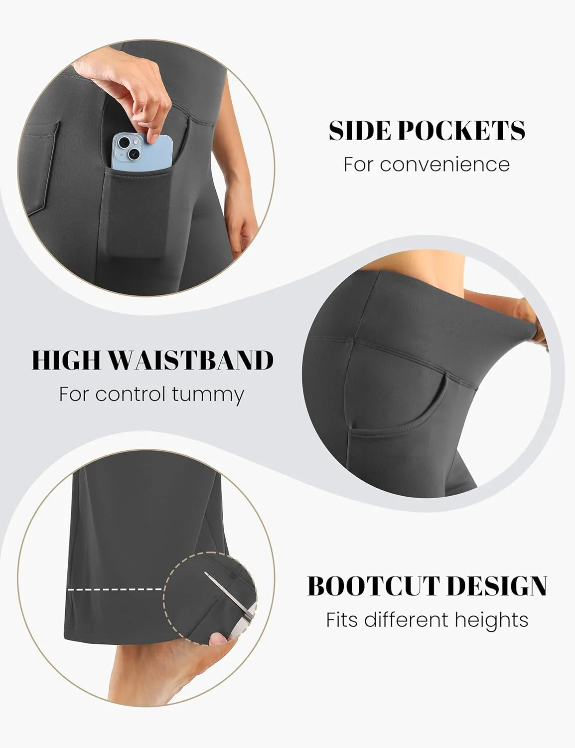 Desol Waterproof Fleece Lined Flare Leggings for Women,Yoga Pants with 4 Pockets,Thermal Work Pants for Winter