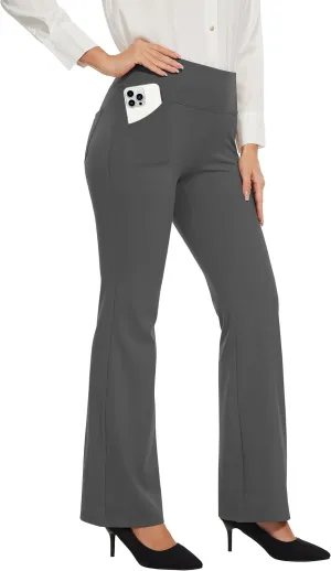 Desol Waterproof Fleece Lined Flare Leggings for Women,Yoga Pants with 4 Pockets,Thermal Work Pants for Winter
