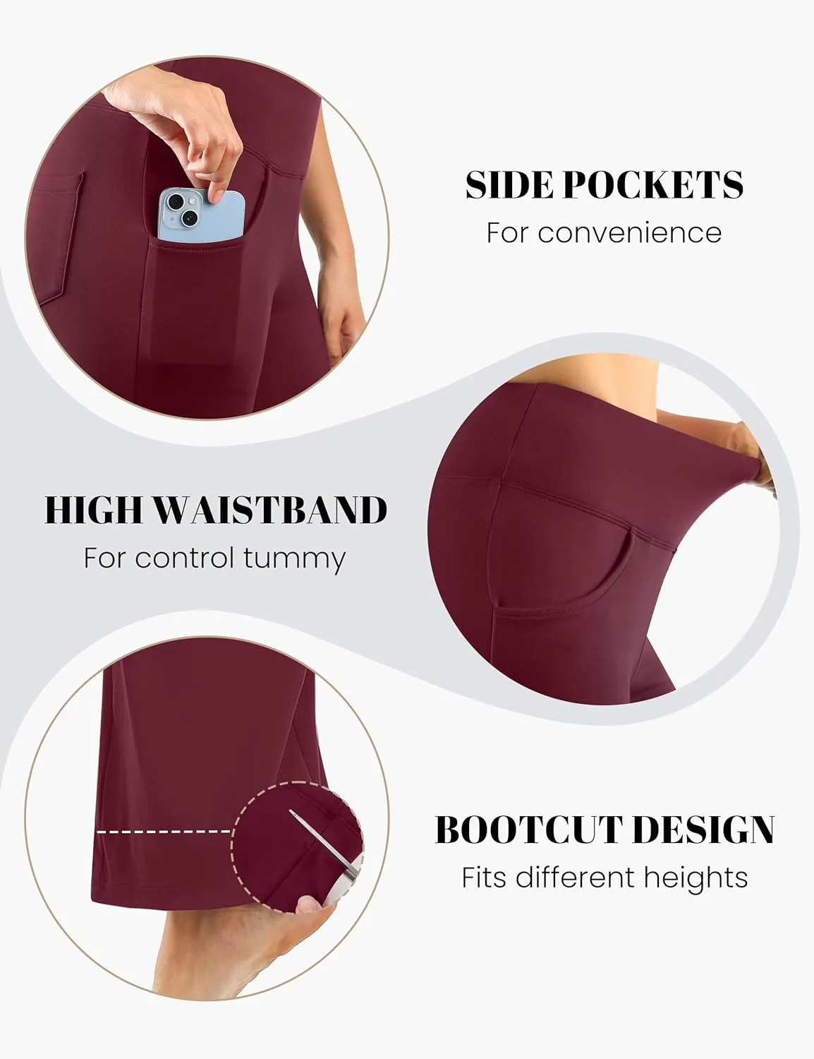 Desol Waterproof Fleece Lined Flare Leggings for Women,Yoga Pants with 4 Pockets,Thermal Work Pants for Winter