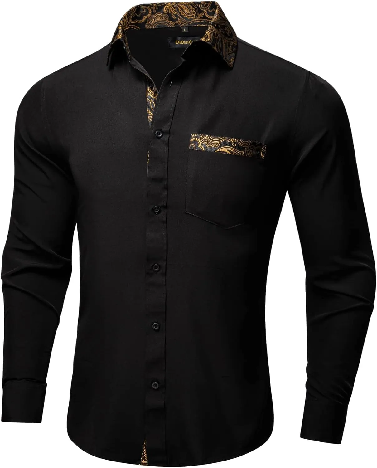 DiBanGu Mens Long Sleeve Dress Shirt Casual Cotton Button Down Shirts with Pocket Business Inner Contrast Shirt