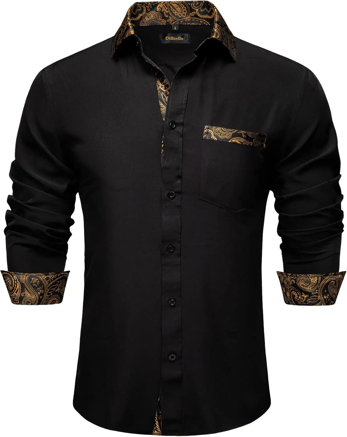 DiBanGu Mens Long Sleeve Dress Shirt Casual Cotton Button Down Shirts with Pocket Business Inner Contrast Shirt