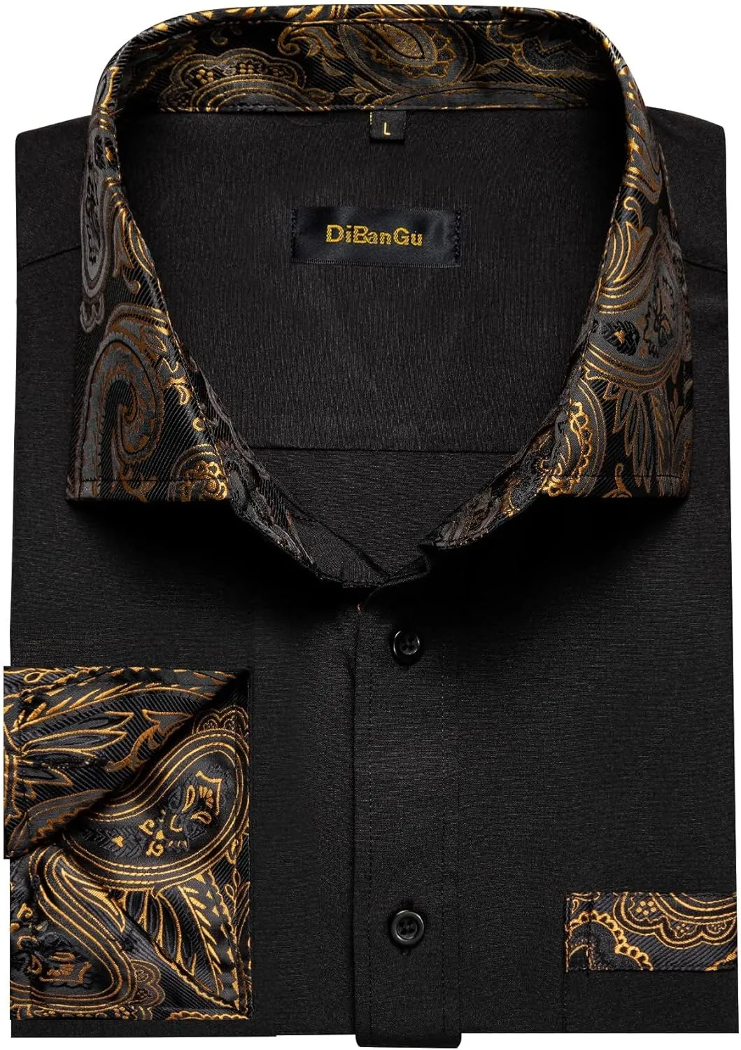 DiBanGu Mens Long Sleeve Dress Shirt Casual Cotton Button Down Shirts with Pocket Business Inner Contrast Shirt