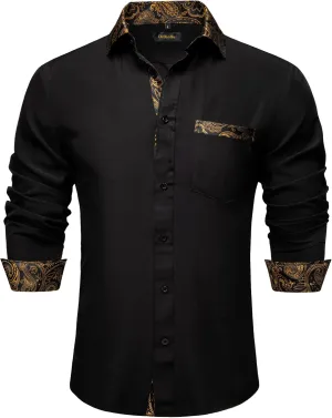 DiBanGu Mens Long Sleeve Dress Shirt Casual Cotton Button Down Shirts with Pocket Business Inner Contrast Shirt