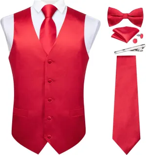 DiBanGu Suit Vest for Men Vest Set with Tie Bowtie Tie Clip Pocket Square Cufflinks 6Pcs Waistcoat