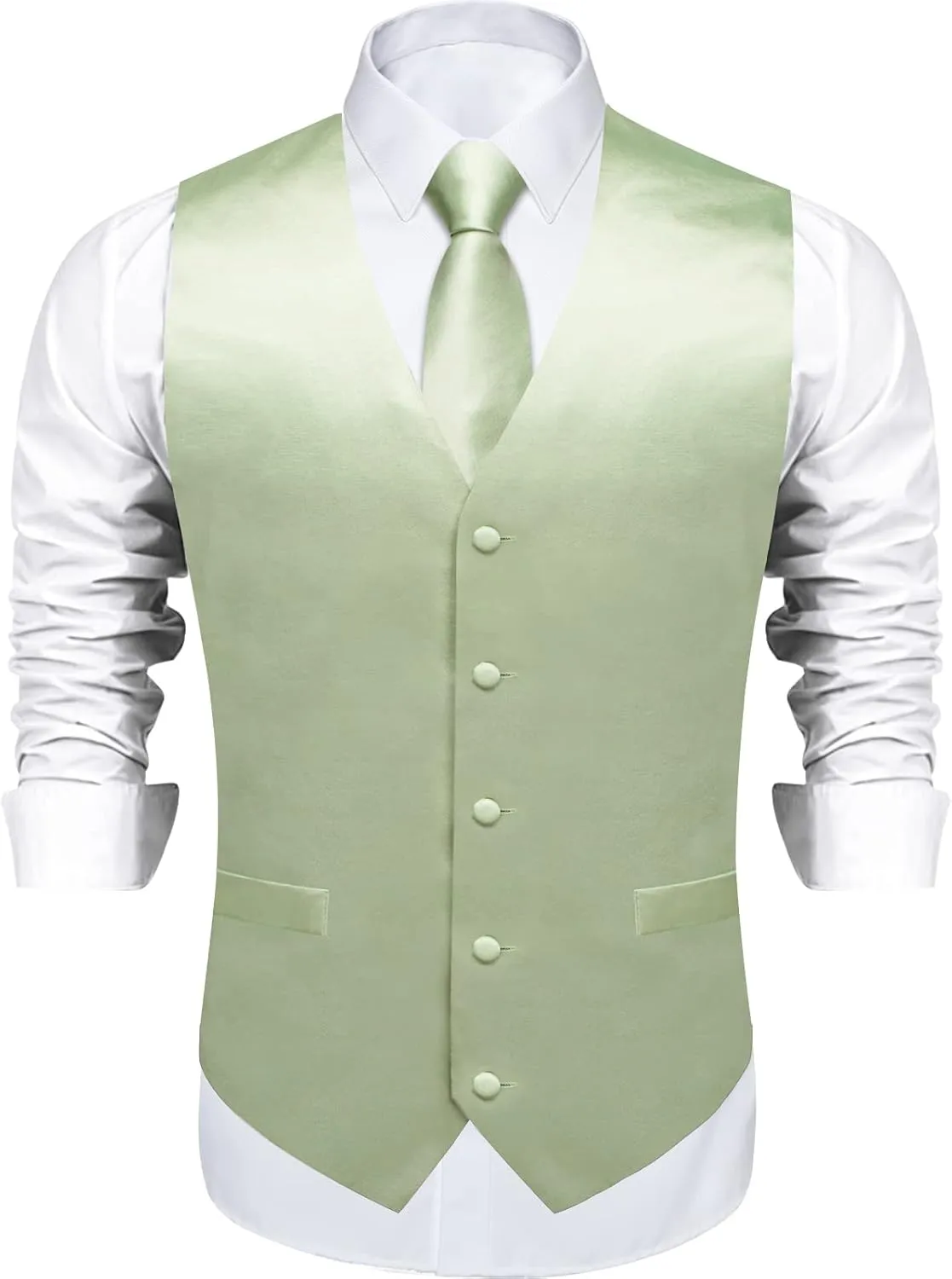 DiBanGu Suit Vest for Men Vest Set with Tie Bowtie Tie Clip Pocket Square Cufflinks 6Pcs Waistcoat