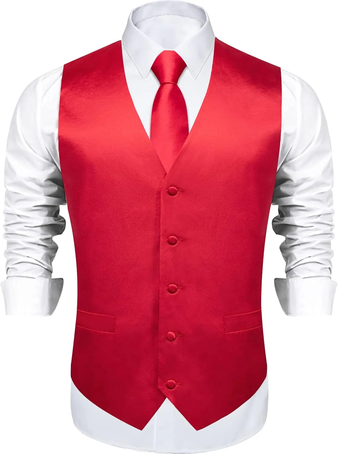DiBanGu Suit Vest for Men Vest Set with Tie Bowtie Tie Clip Pocket Square Cufflinks 6Pcs Waistcoat