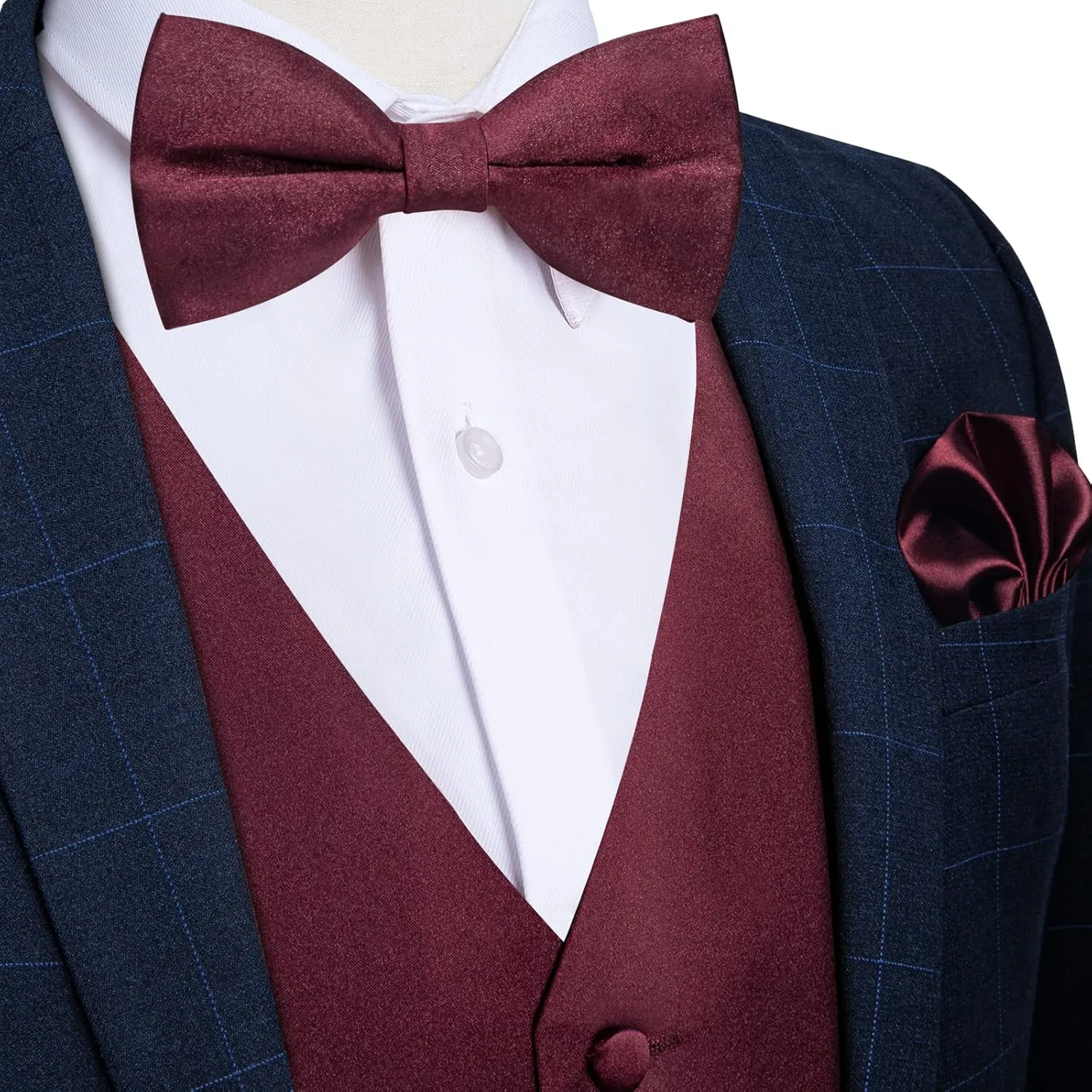 DiBanGu Suit Vest for Men Vest Set with Tie Bowtie Tie Clip Pocket Square Cufflinks 6Pcs Waistcoat