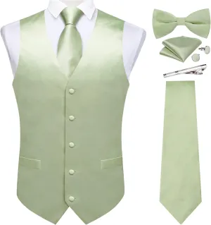 DiBanGu Suit Vest for Men Vest Set with Tie Bowtie Tie Clip Pocket Square Cufflinks 6Pcs Waistcoat
