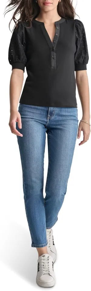 DKNY Women's V-Neck Short Sleeve Trendy Warm Weather