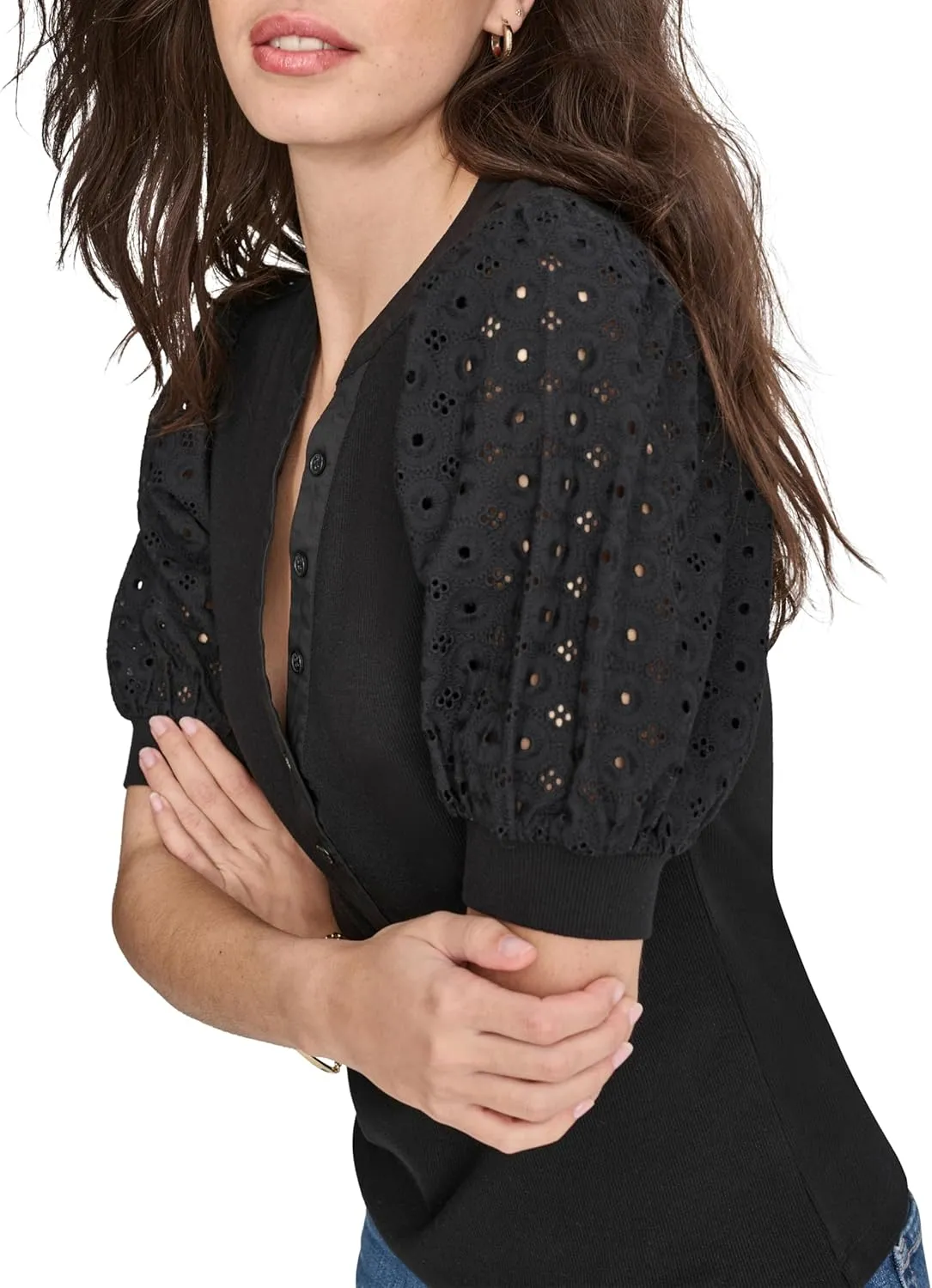 DKNY Women's V-Neck Short Sleeve Trendy Warm Weather