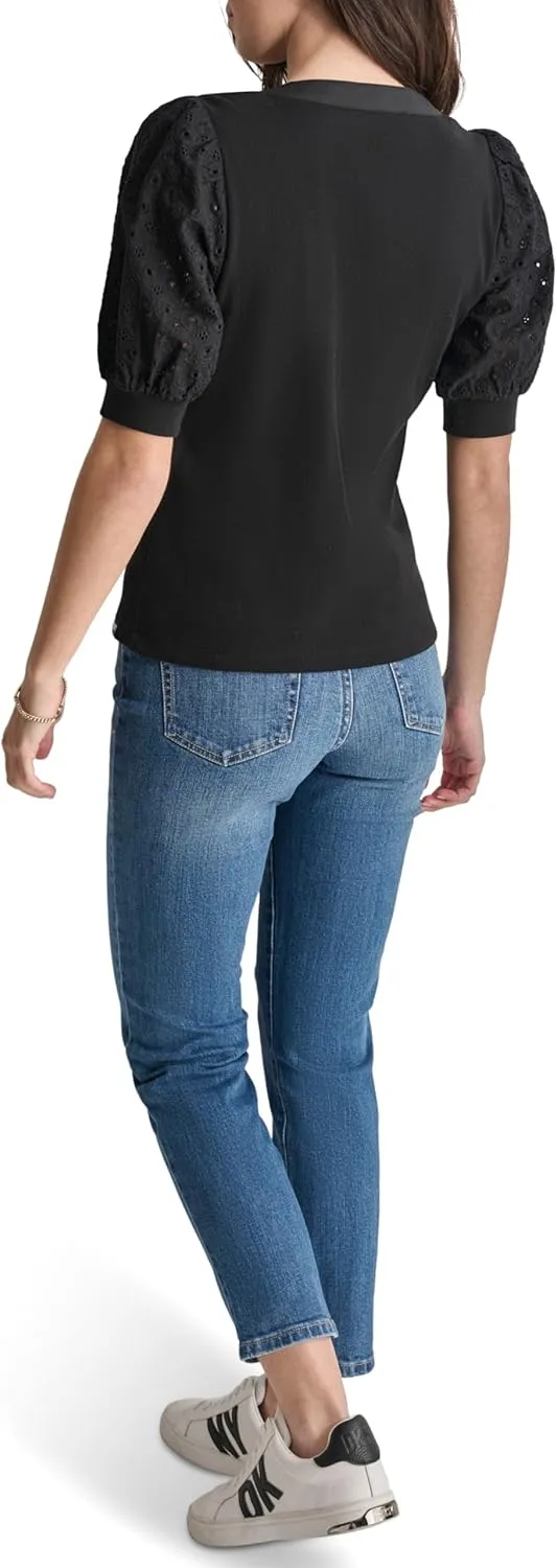 DKNY Women's V-Neck Short Sleeve Trendy Warm Weather