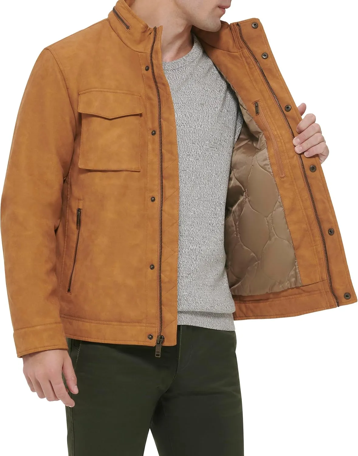 Dockers Men's Faux Leather Military Jacket